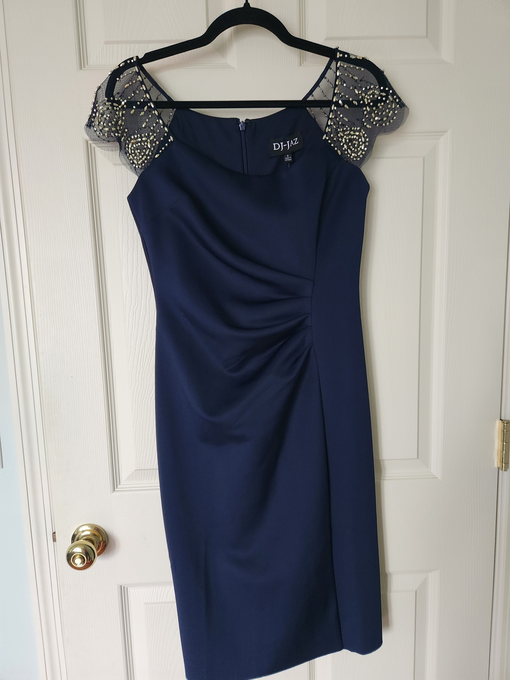 DJ-JAZ Navy Midi Dress with Beaded Cap Sleeves